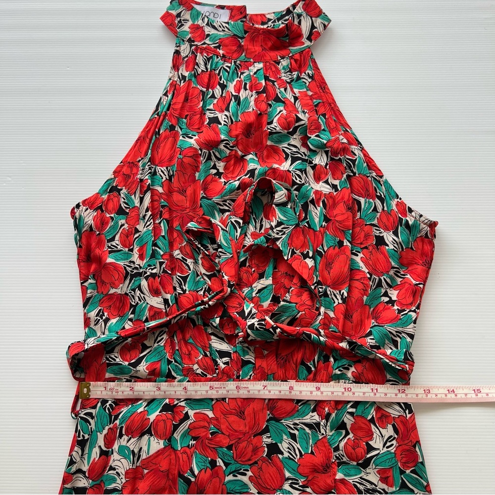 Ebby & I Midi Dress Floral Red Poppy Halter Neck Tie Waist Boho Size S 8 - Picture 15 of 16